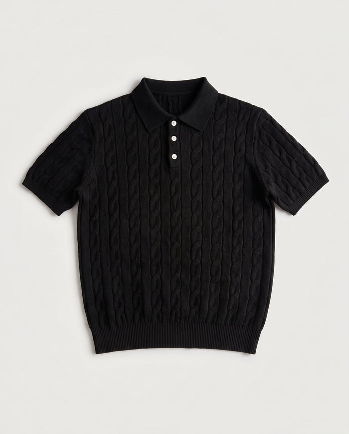 Cable Knit Polo Black