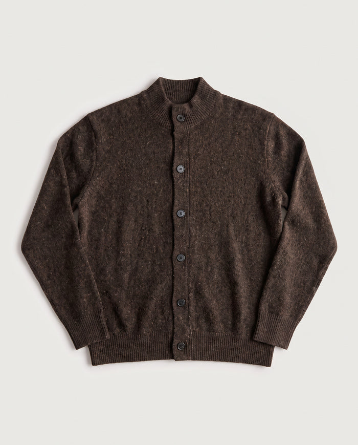 Mock Neck Cardigan Brown Fleck
