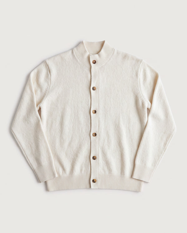 Mock Neck Cardigan White