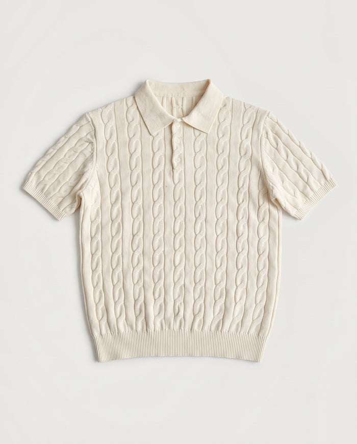 Cable Knit Polo Off White