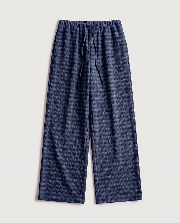 Check Drawstring Trousers Navy Check
