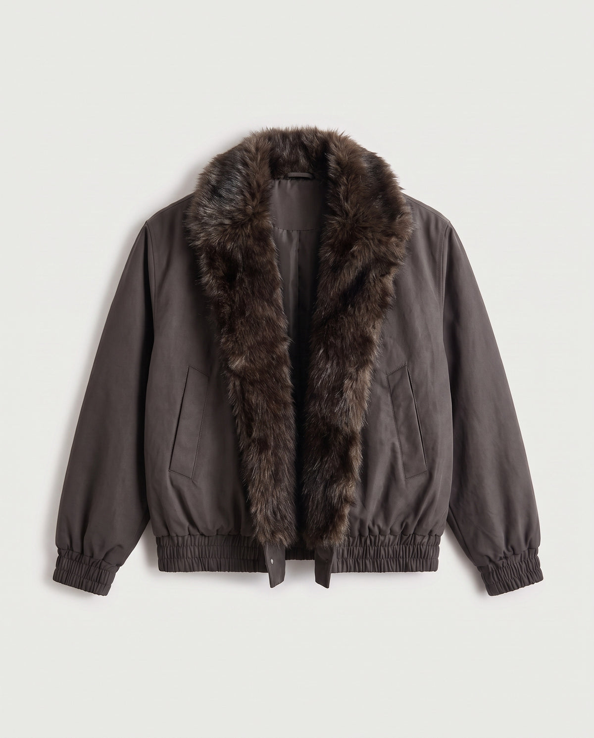 Fur Collar Padded Jacket Brown flat lay, front