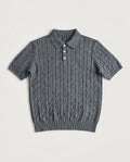 Cable Knit Polo Grey flat lay, front