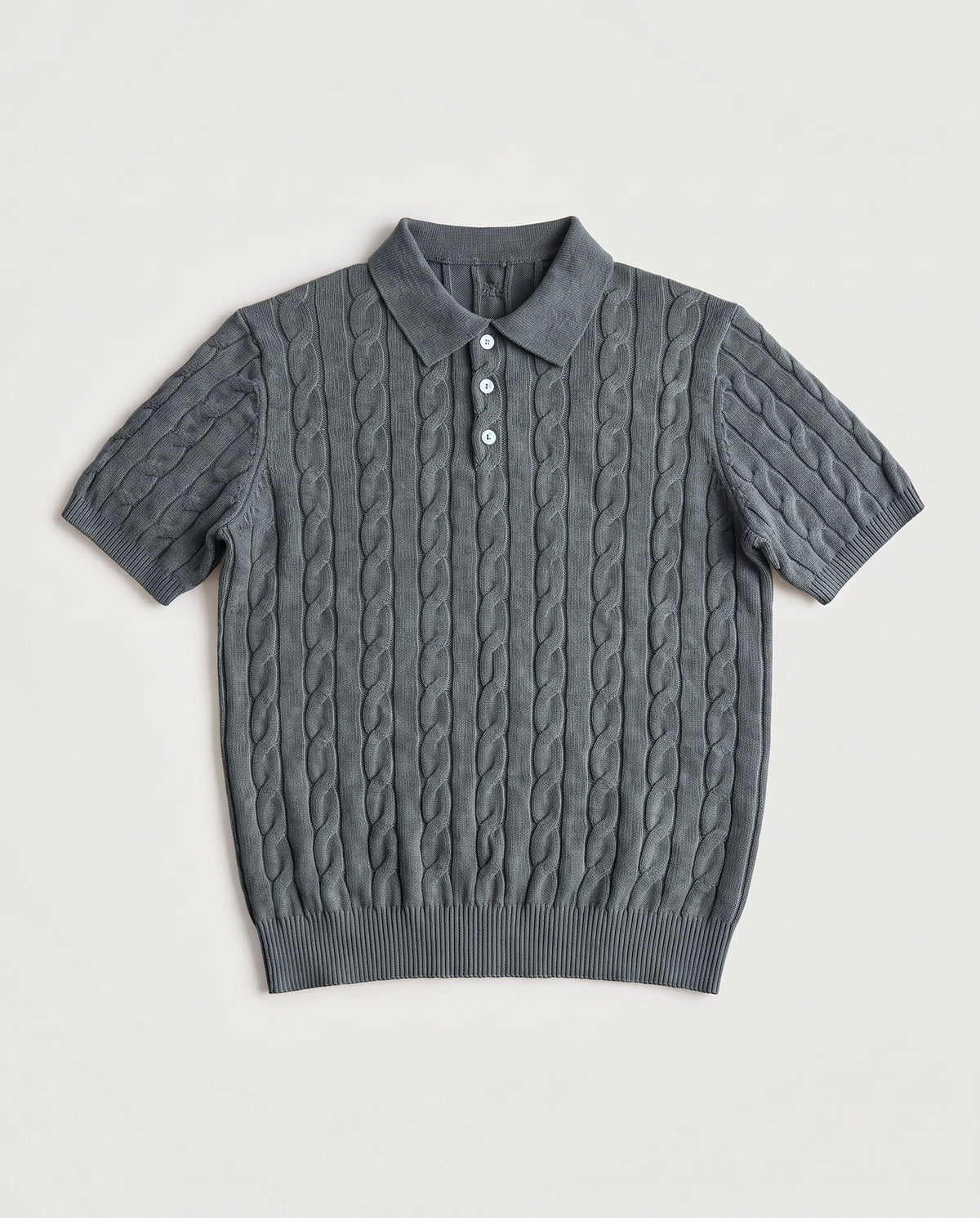 Cable Knit Polo Grey flat lay, front