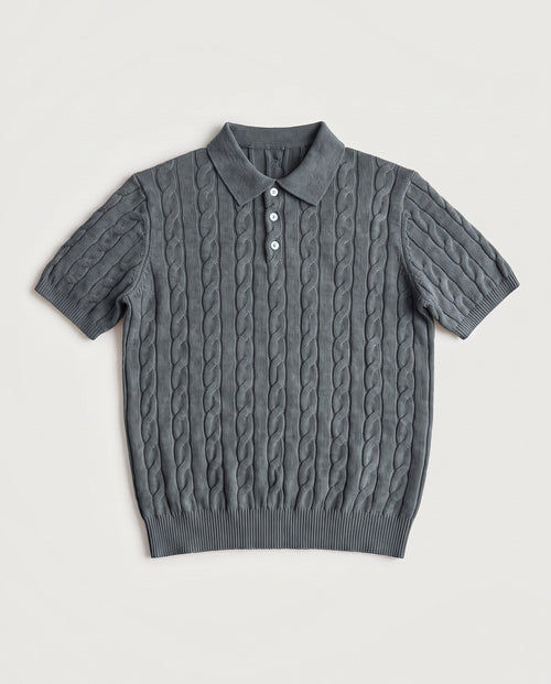 Cable Knit Polo Grey flat lay, front