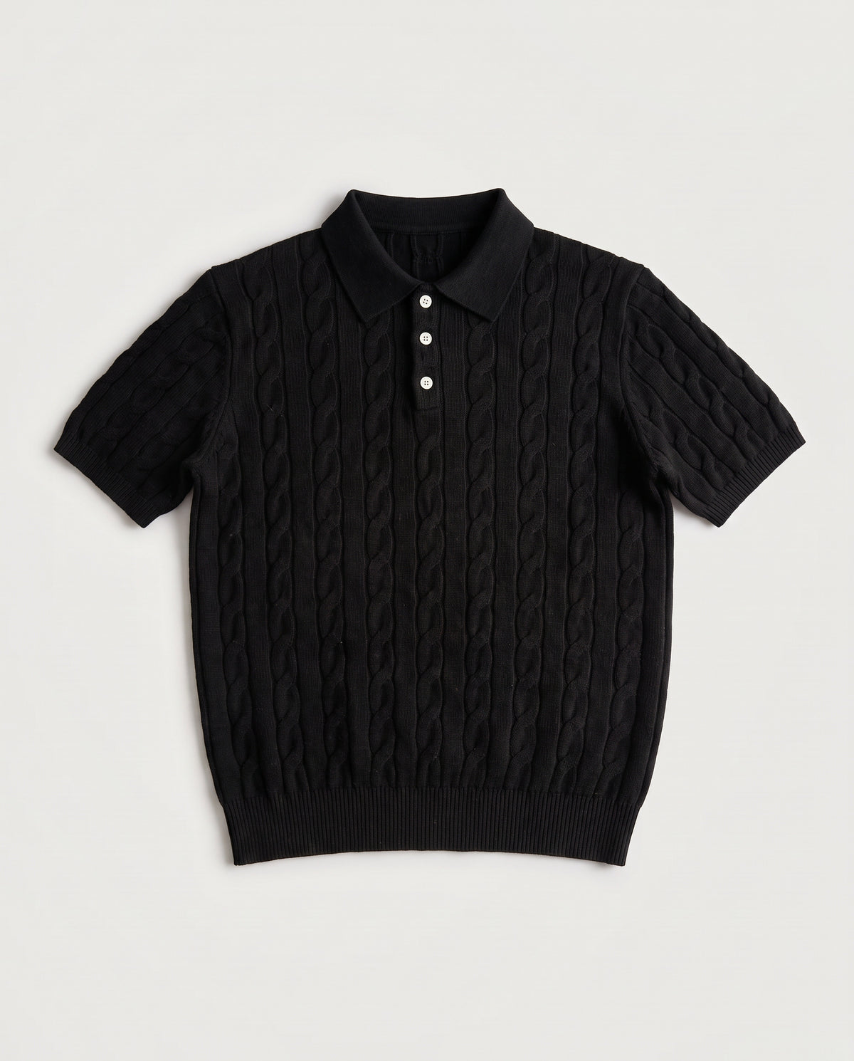 Cable Knit Polo Black flat lay, front