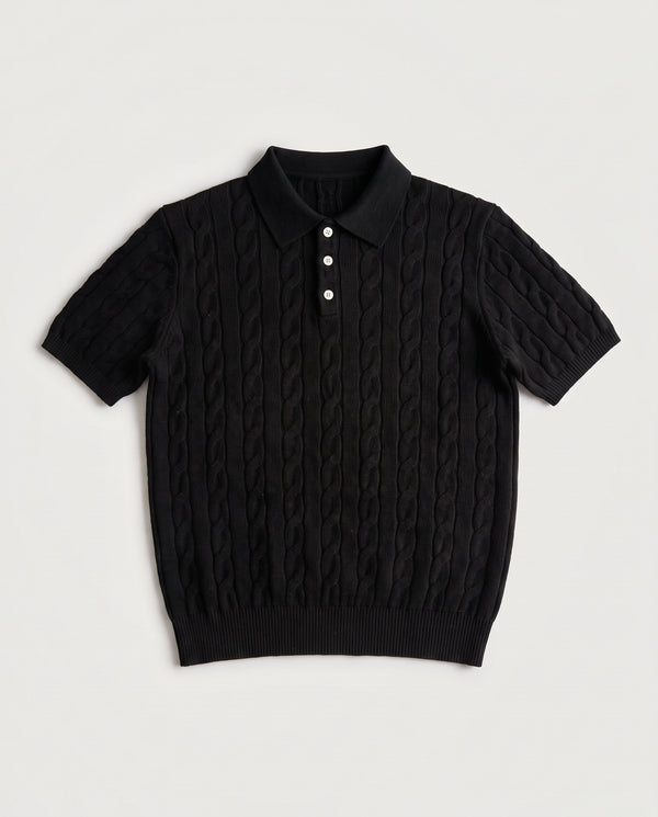 Cable Knit Polo Black