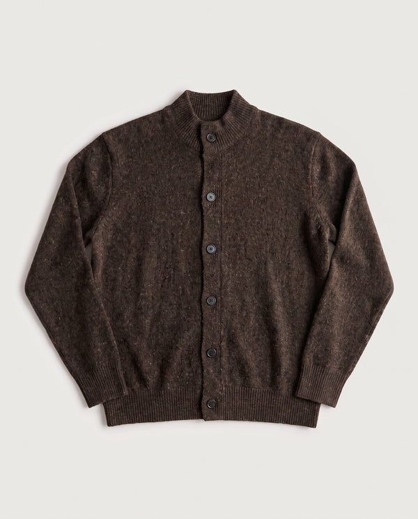 Mock Neck Cardigan Brown Fleck
