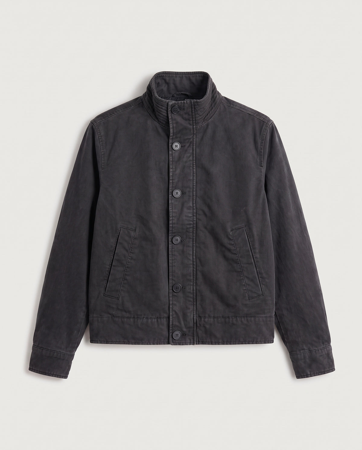 Stand Collar Jacket Washed Black flat lay, front