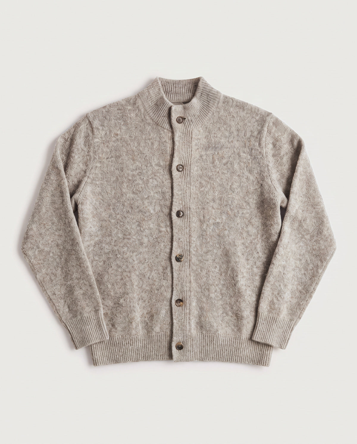 Mock Neck Cardigan Oat flat lay, front