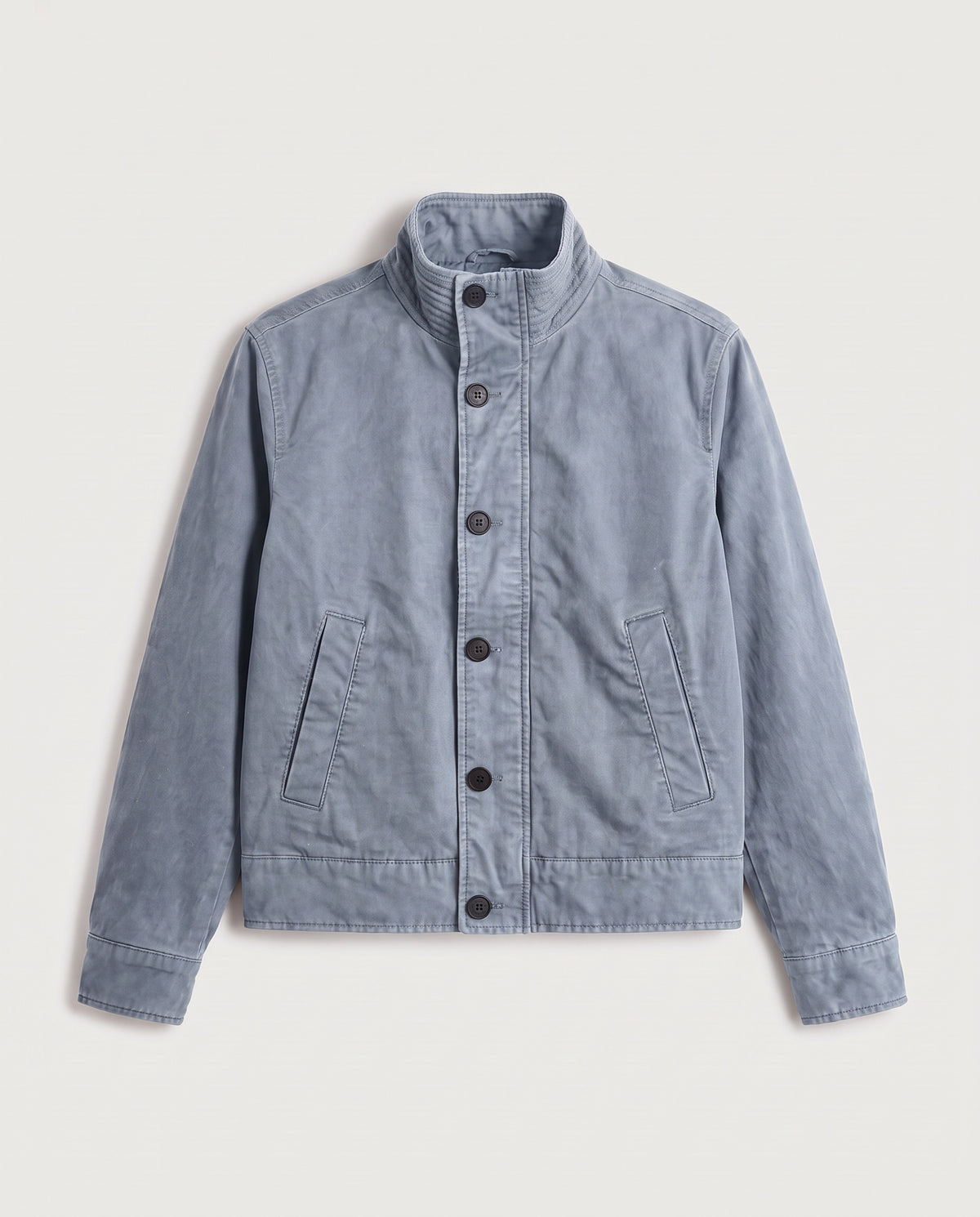 Stand Collar Jacket Dusty Blue flat lay, front