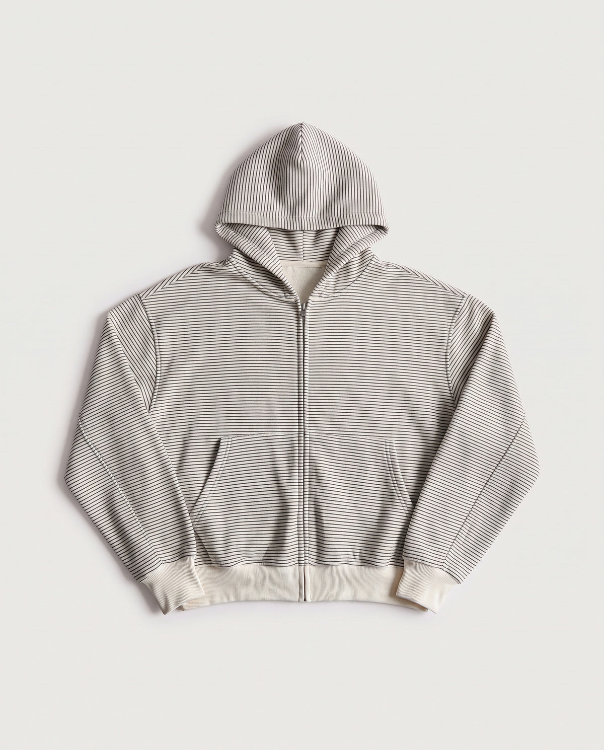 Striped Zip Up Hoodie Off White flat lay, front