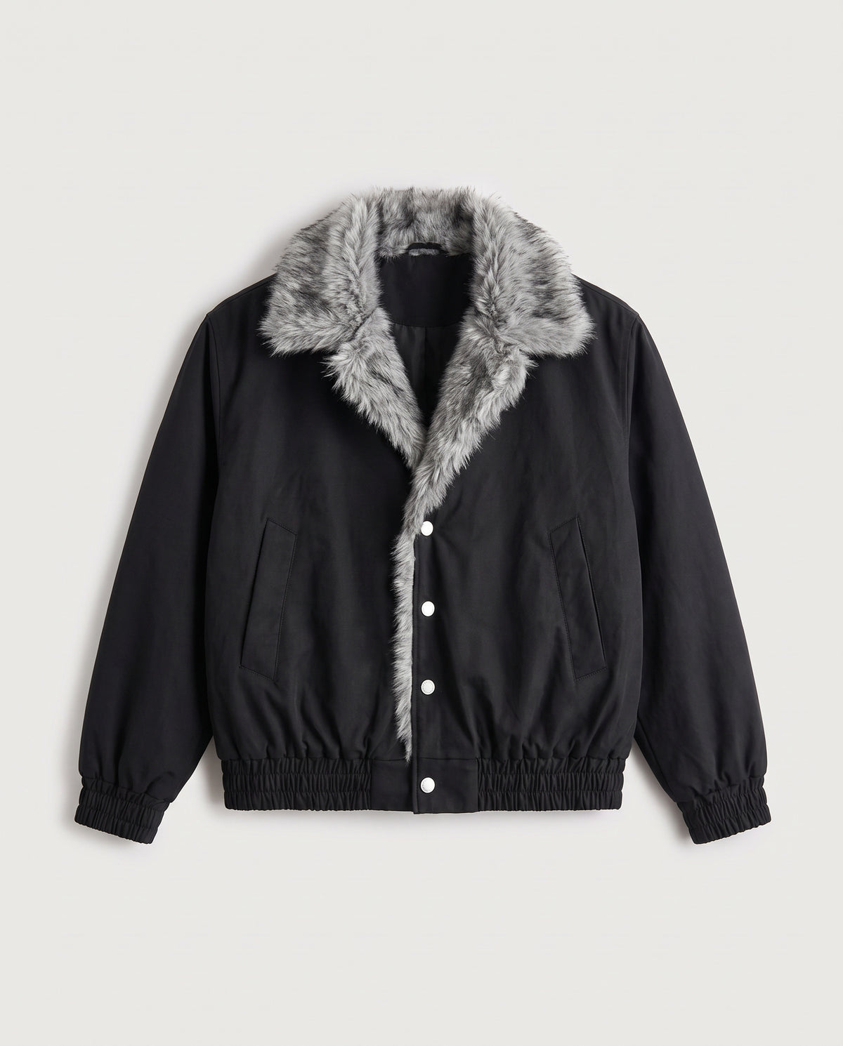 Fur Collar Padded Jacket Black flat lay, front