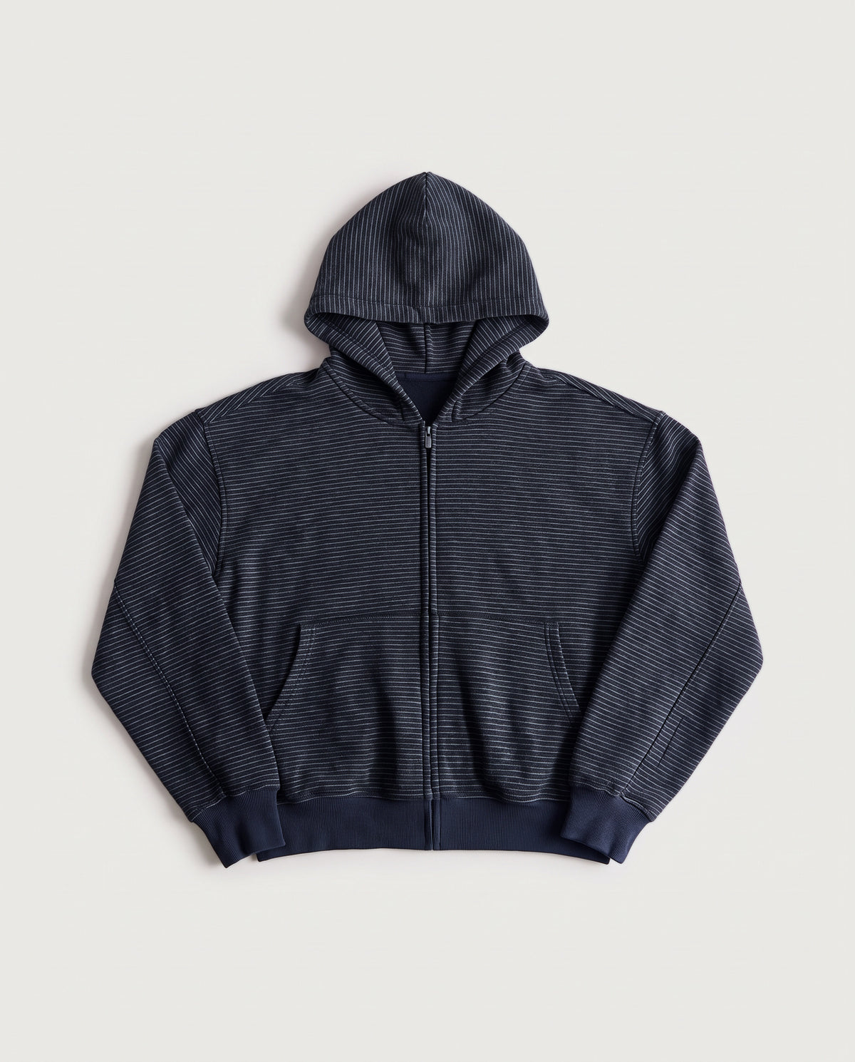 Striped Zip Up Hoodie Navy flat lay, front