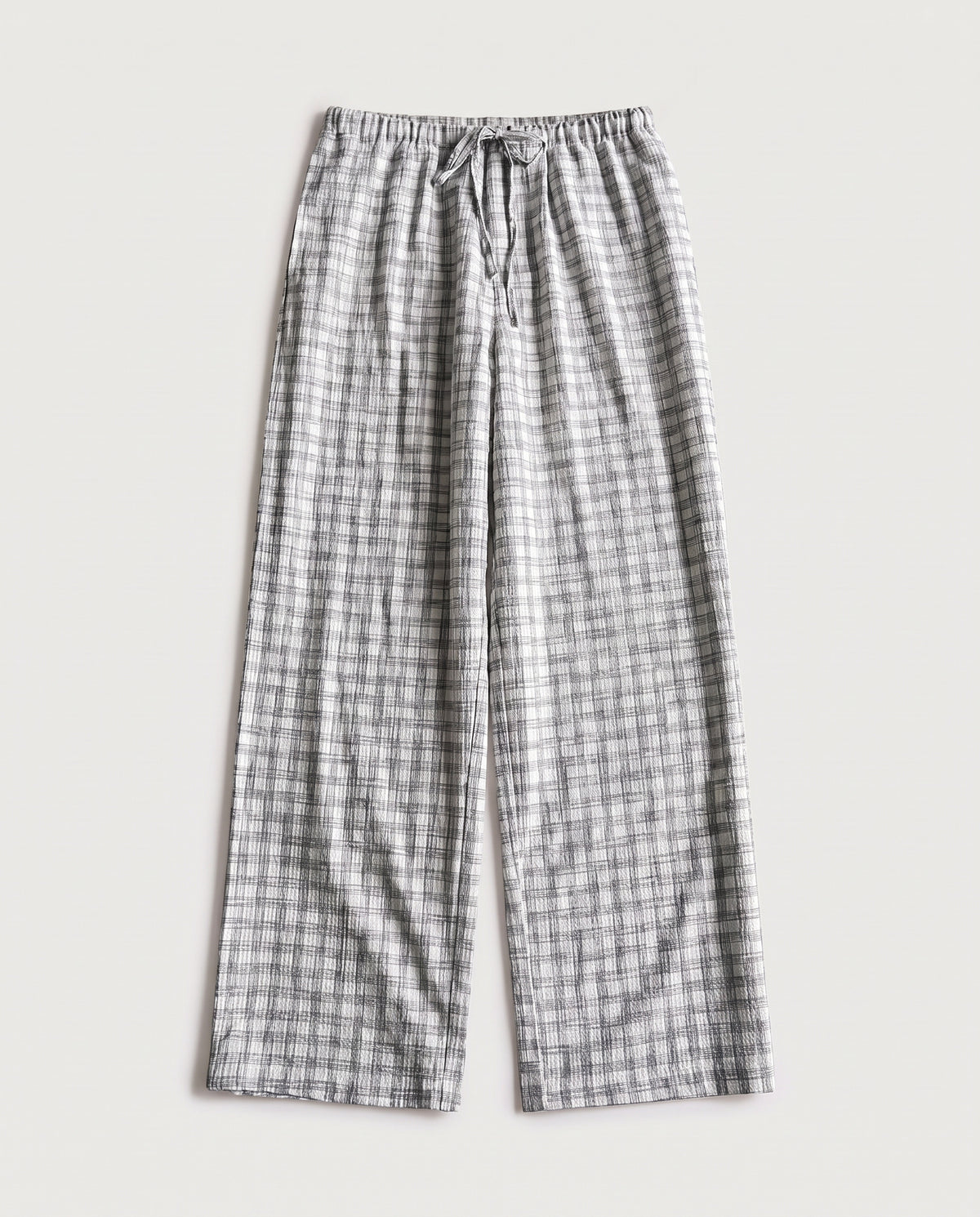 Check Drawstring Trousers White Check flat lay, front