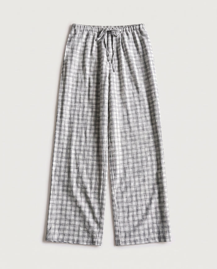 Check Drawstring Trousers White Check