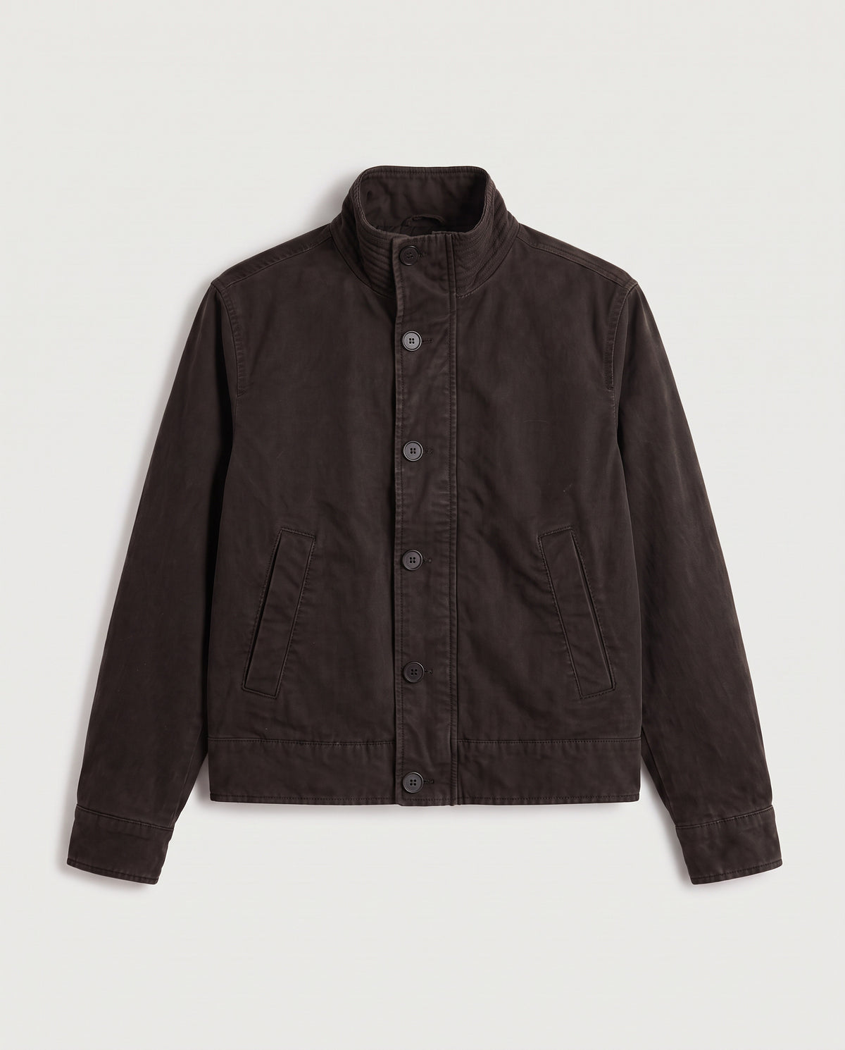 Stand Collar Jacket Brown flat lay, front