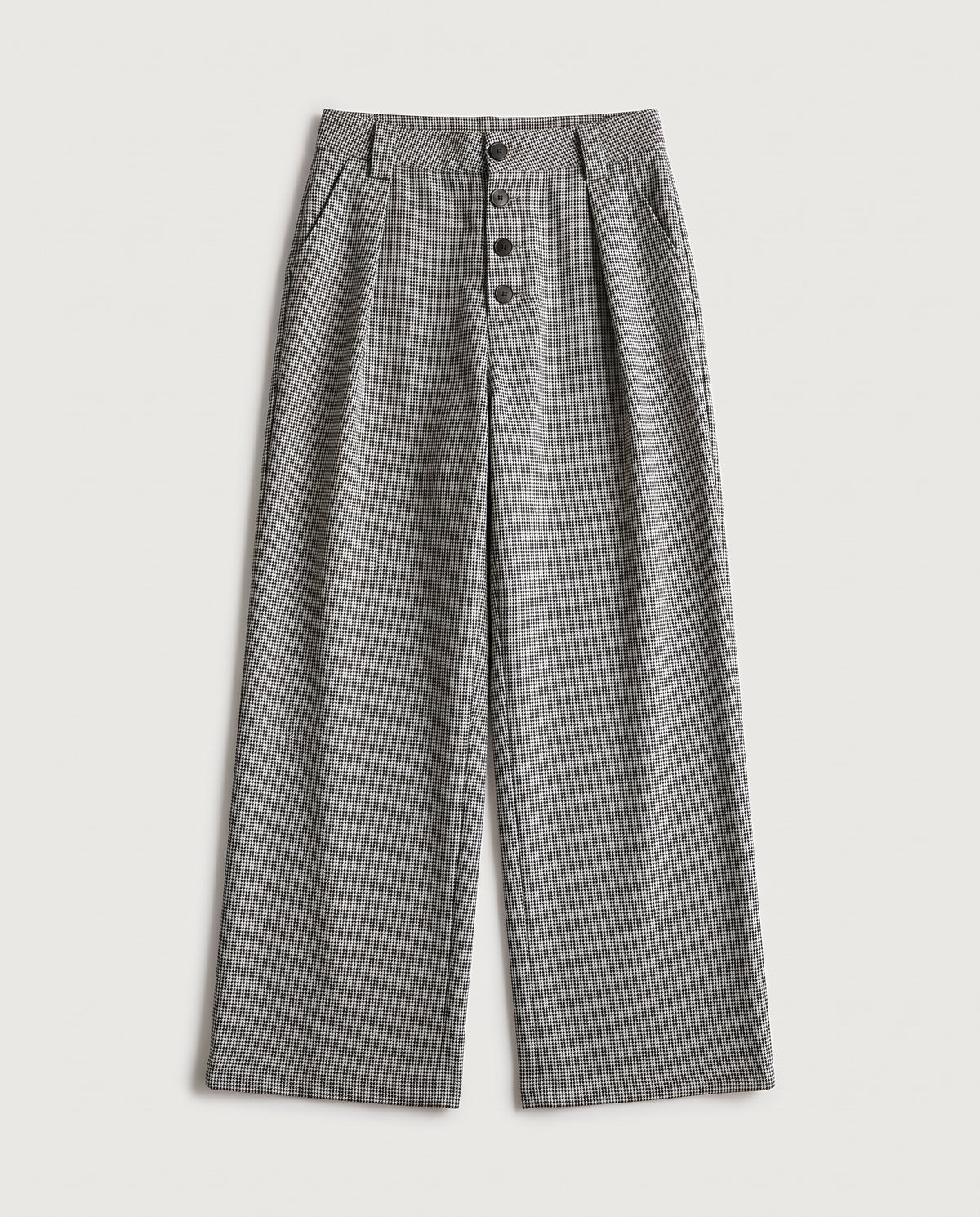 Houndstooth Pleated Trousers Brown flat lay, front