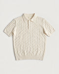 Cable Knit Polo Off White flat lay, front