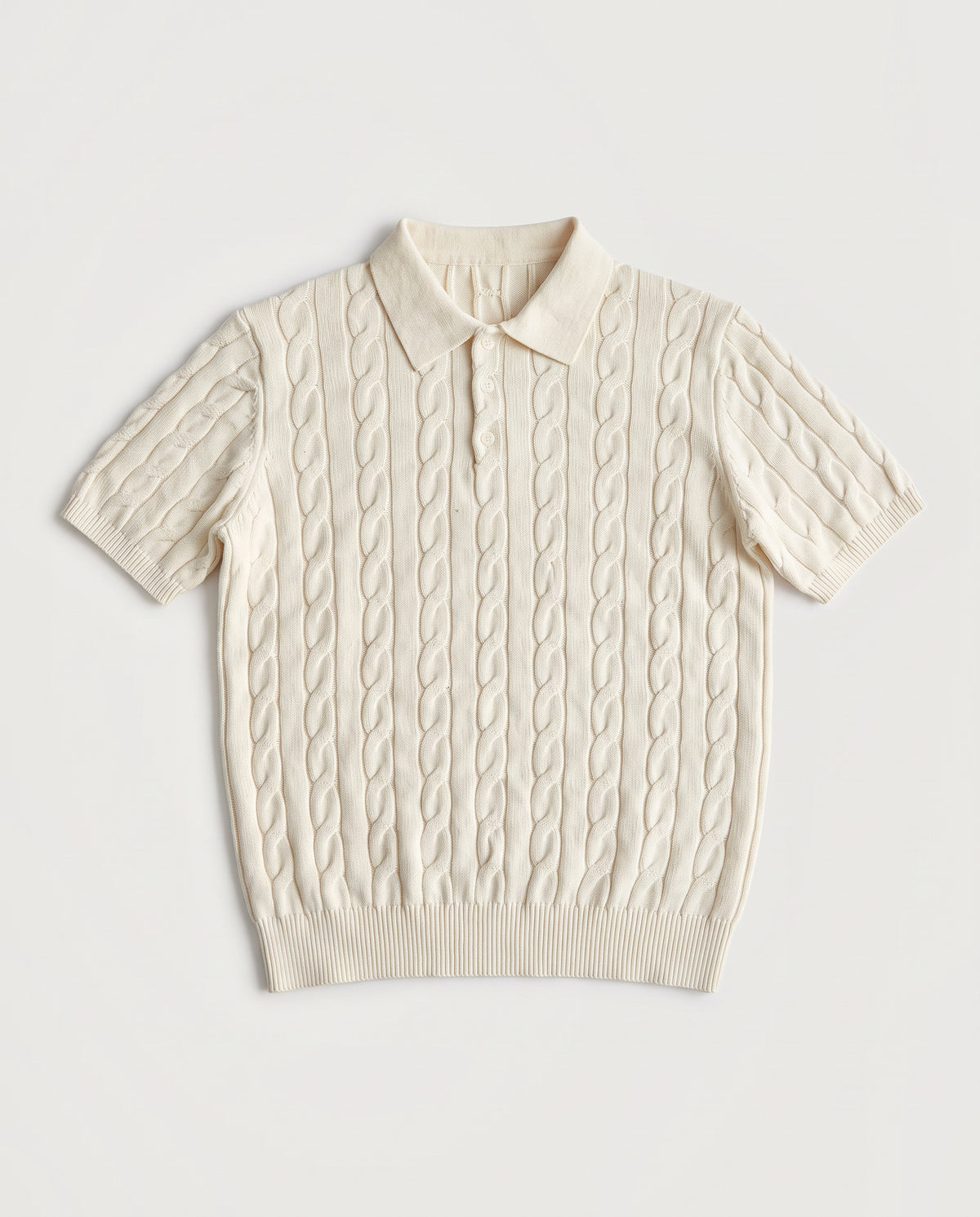 Cable Knit Polo Off White flat lay, front