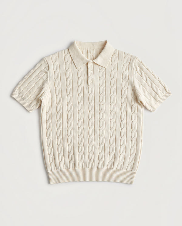 Cable Knit Polo Off White