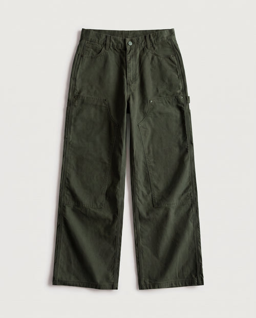 Double Knee Work Trousers Moss Green flat lay, front