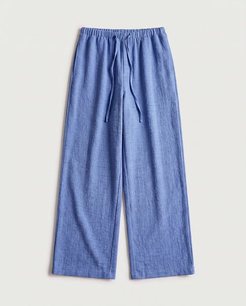 Check Drawstring Trousers Blue Check flat lay, front