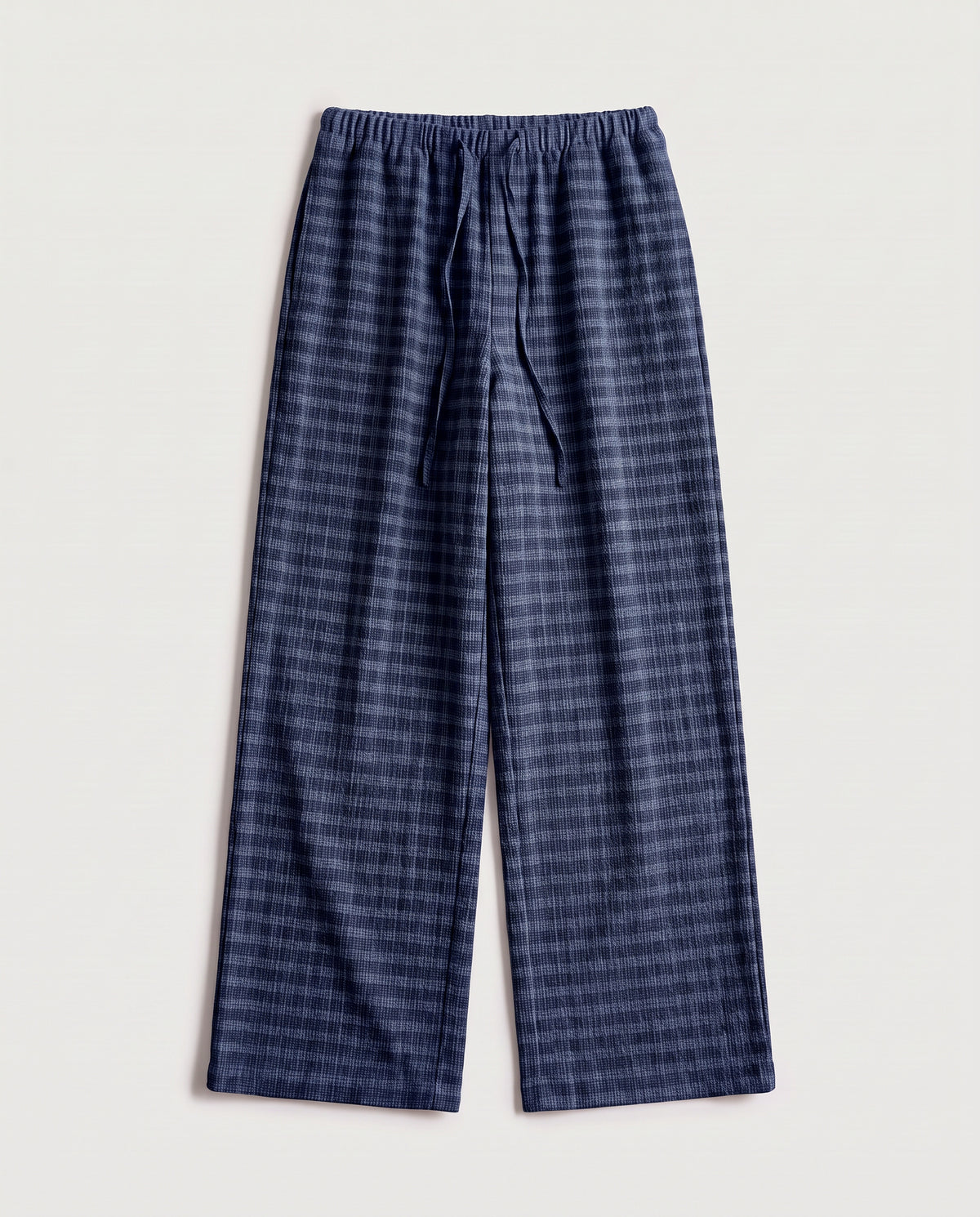 Check Drawstring Trousers Navy Check flat lay, front