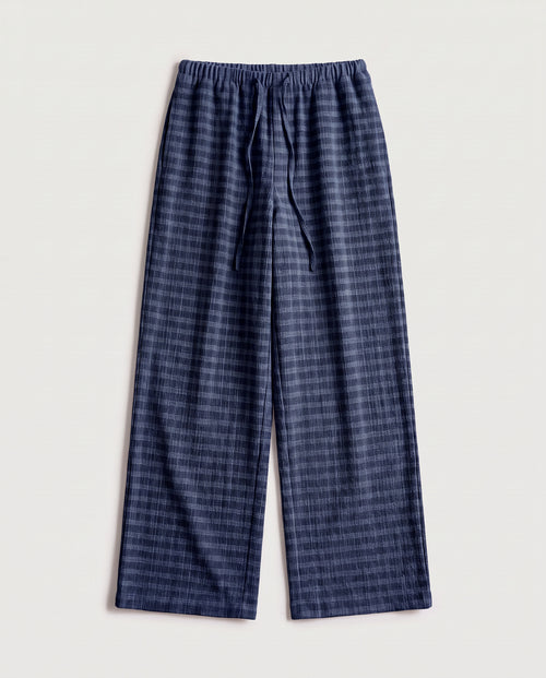 Check Drawstring Trousers Navy Check flat lay, front