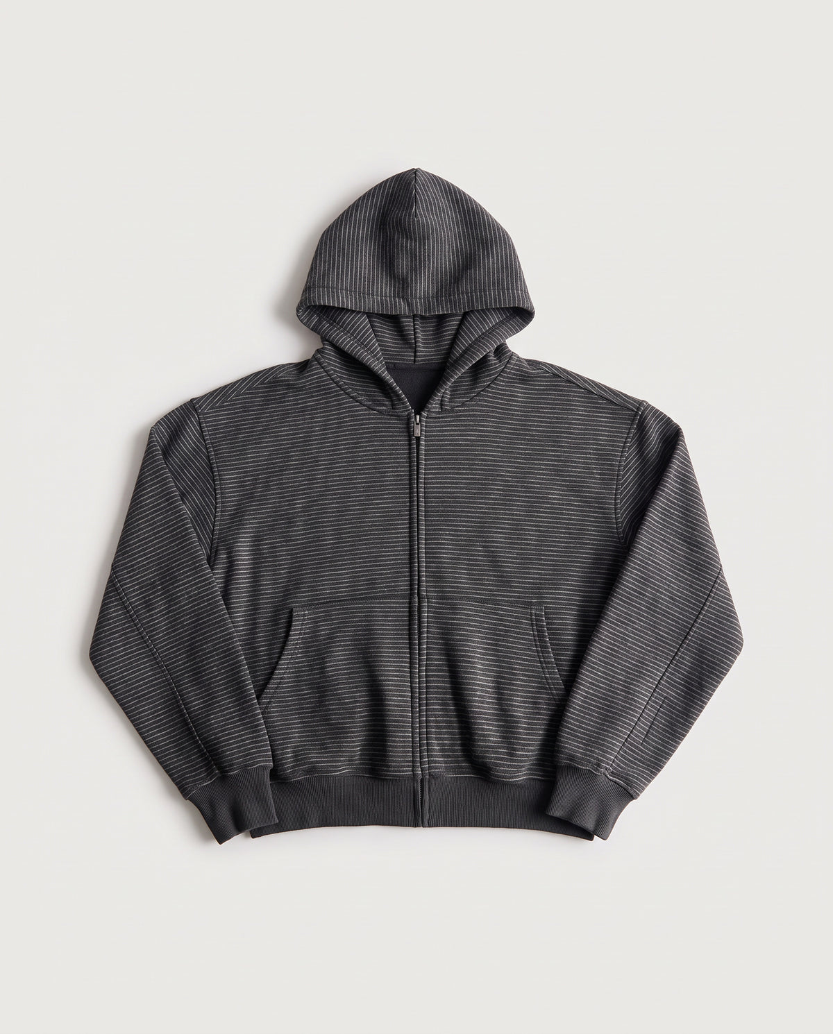 Striped Zip Up Hoodie Dark Grey flat lay, front